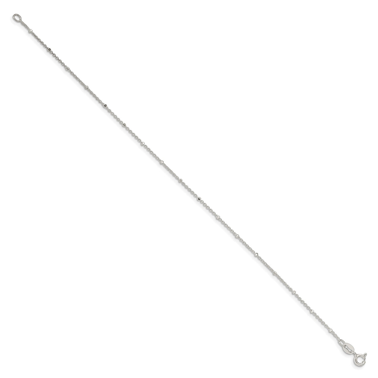 925 White Gold 1.25 mm Polished Chain Anklet, Solid