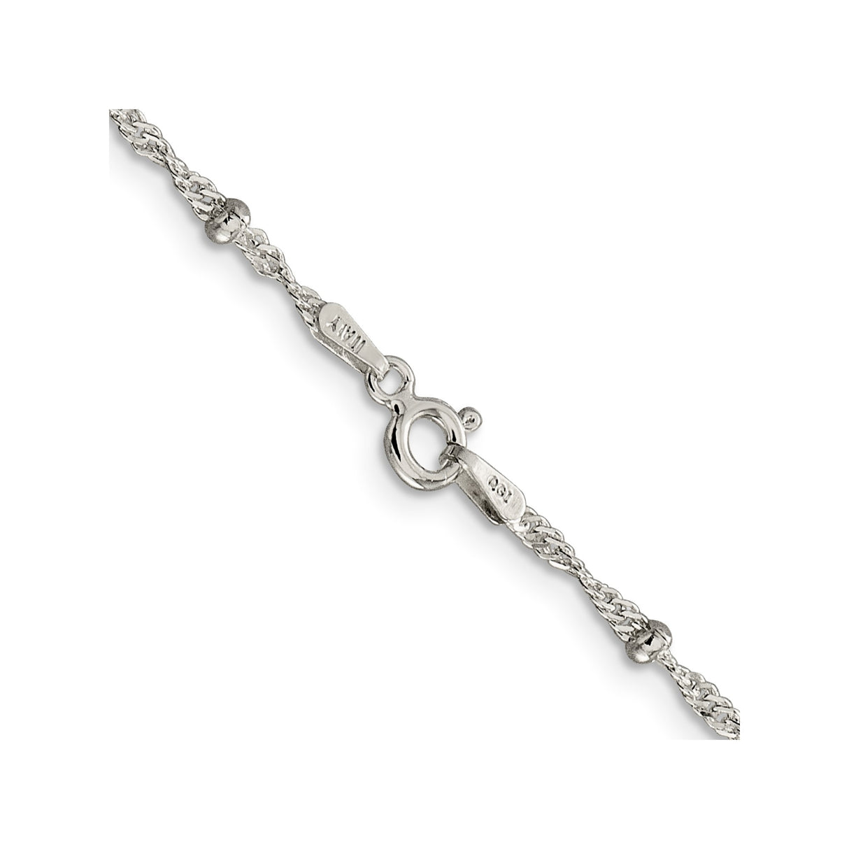 925 White Gold 2.5 mm Singapore Chain Necklace, Polished alternate angle