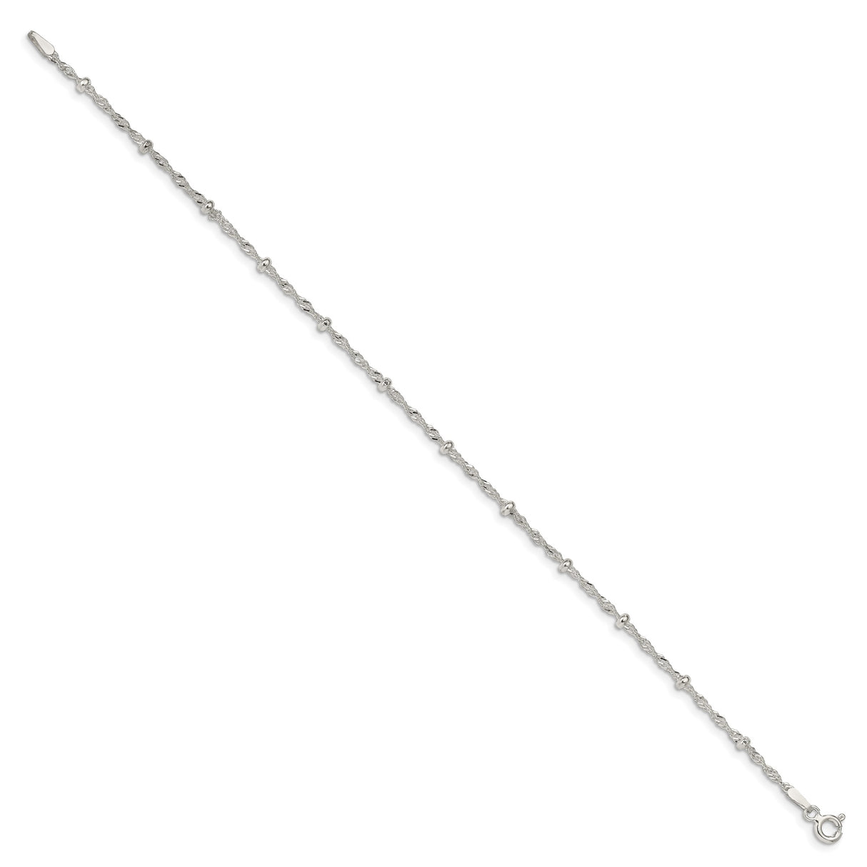 925 White Gold 2.5 mm Singapore Chain Anklet, Polished