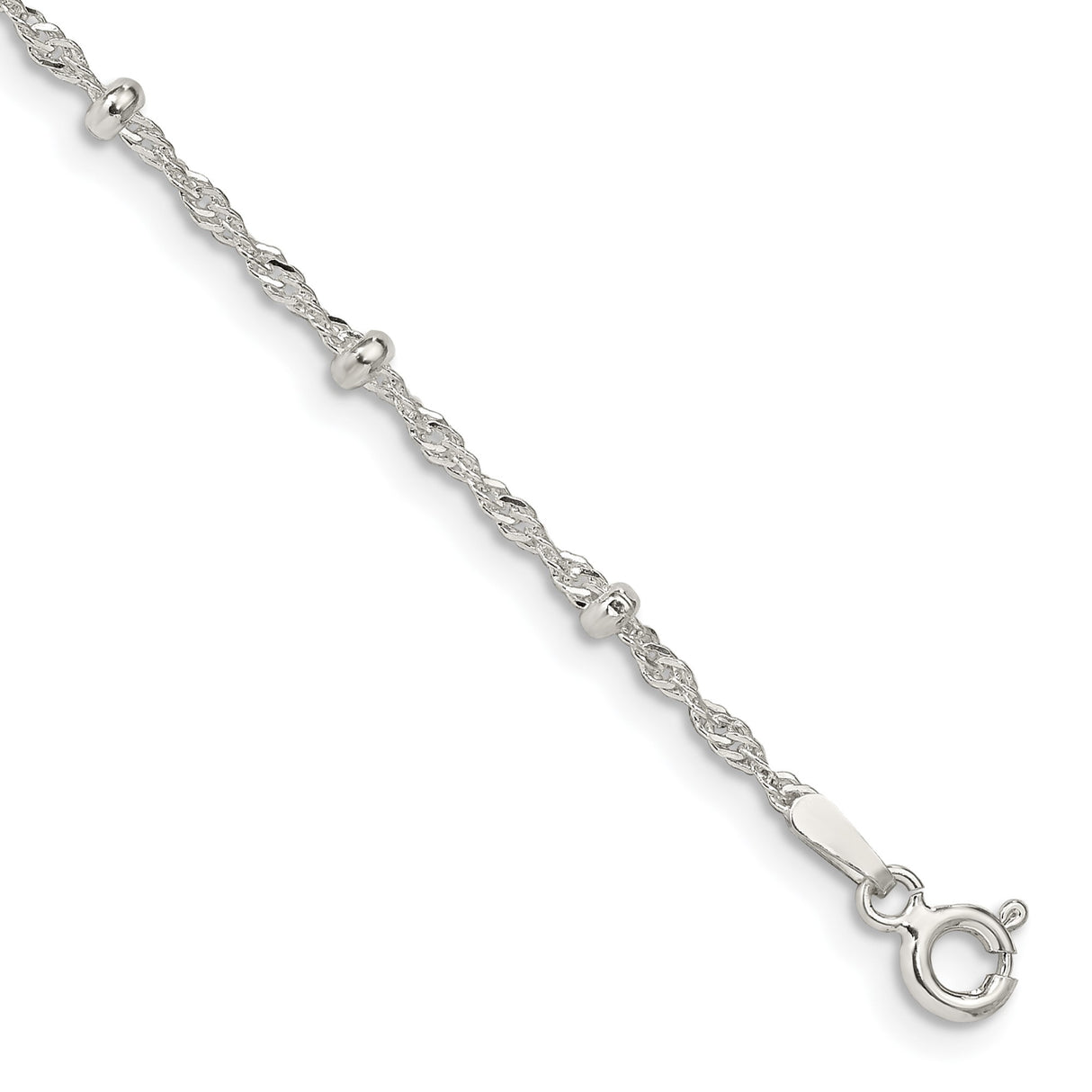 925 White Gold 2.5 mm Singapore Chain Anklet, Polished shown for scale