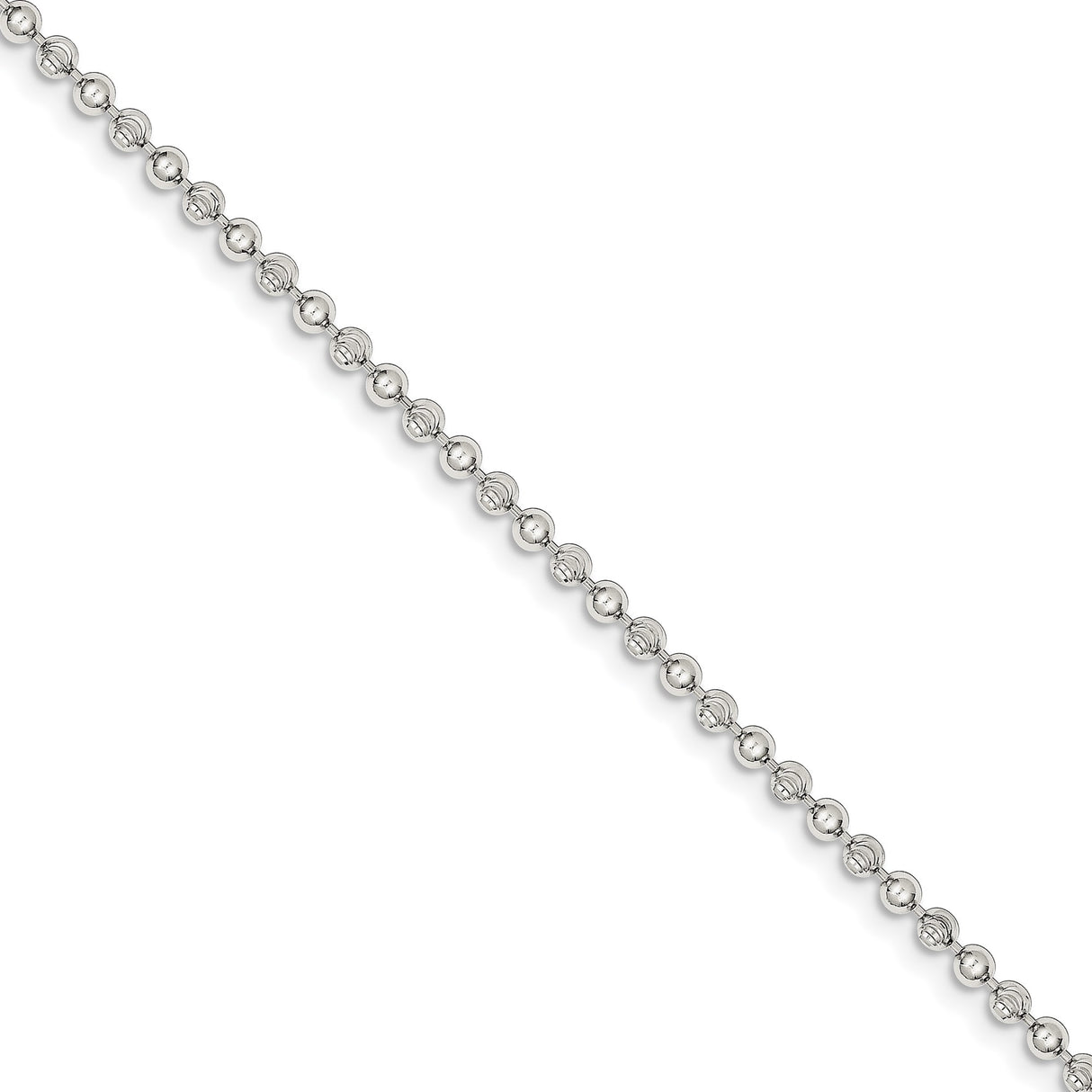 925 White Gold 3 mm Polished Chain Anklet, Solid alternate angle