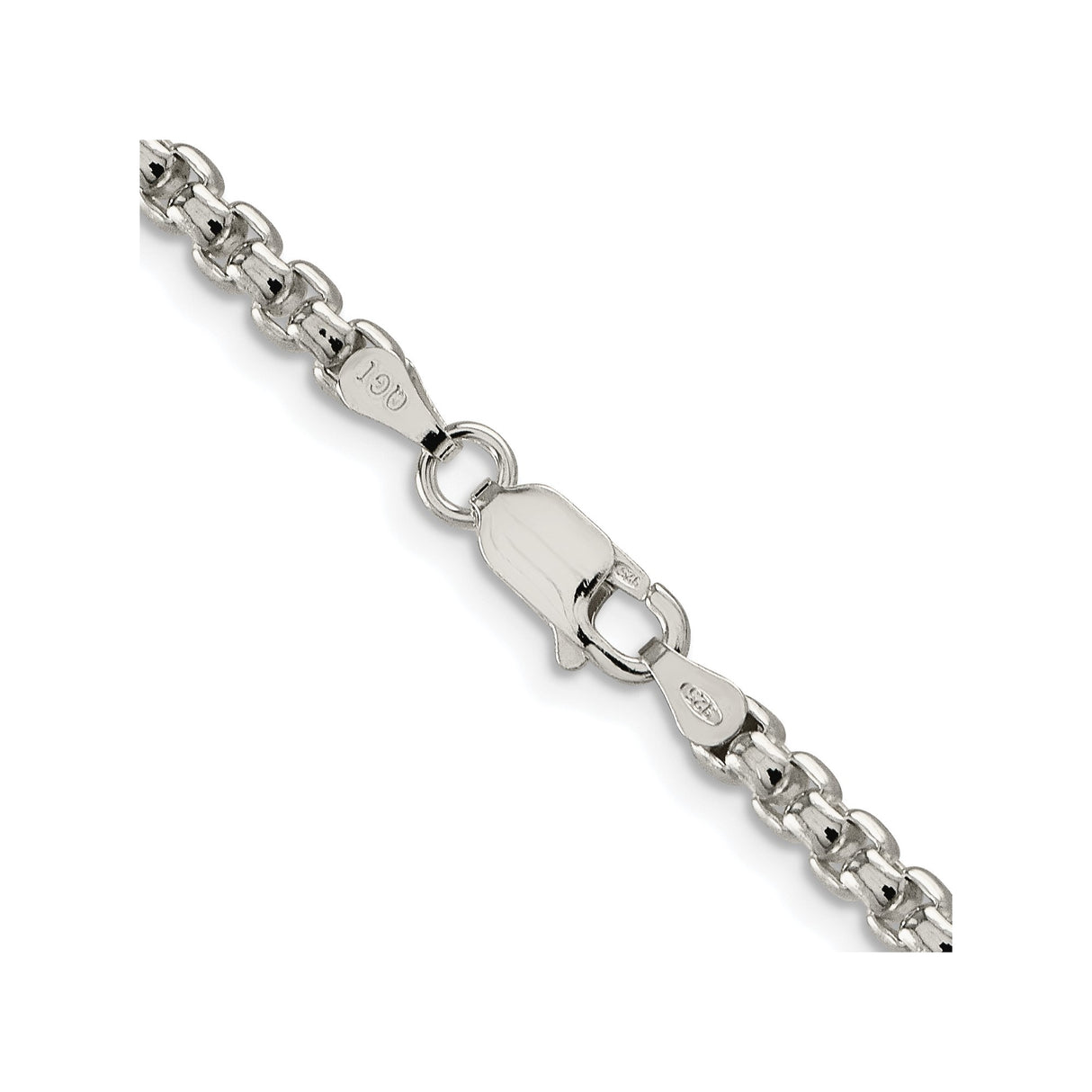 925 White Gold 3.6 mm Box Chain Necklace, Polished alternate angle
