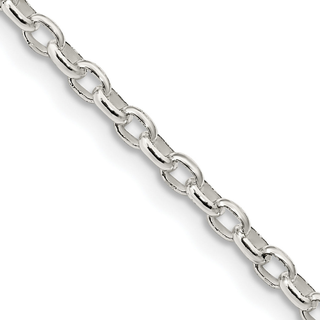 925 White Gold 2.75 mm Polished Chain Necklace, Solid detail view