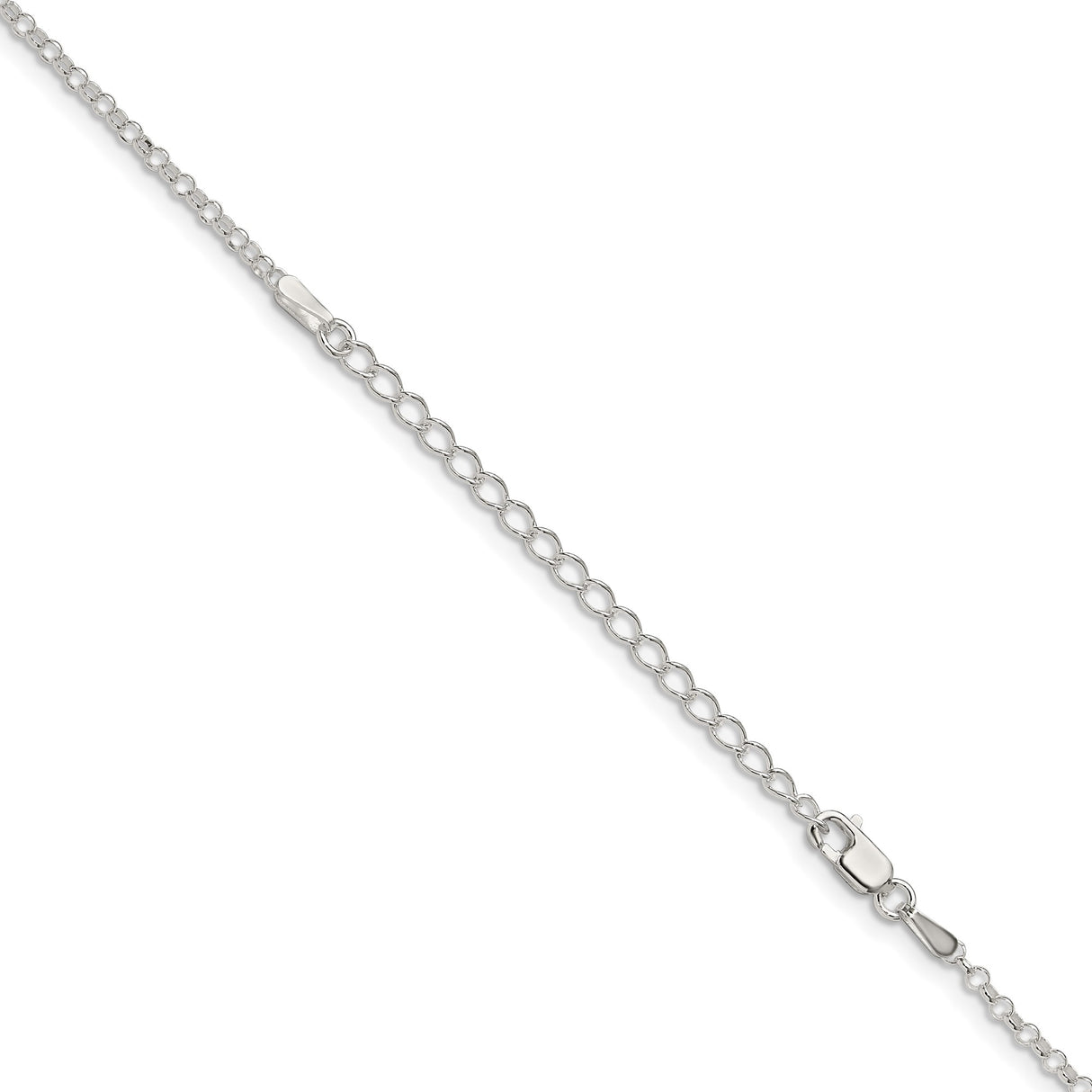 925 White Gold 2 mm Polished Chain Necklace, Solid detail view