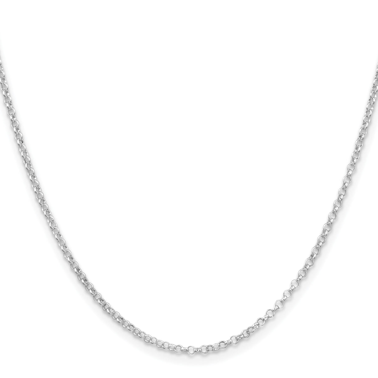 925 White Gold 2 mm Polished Chain Necklace, Solid