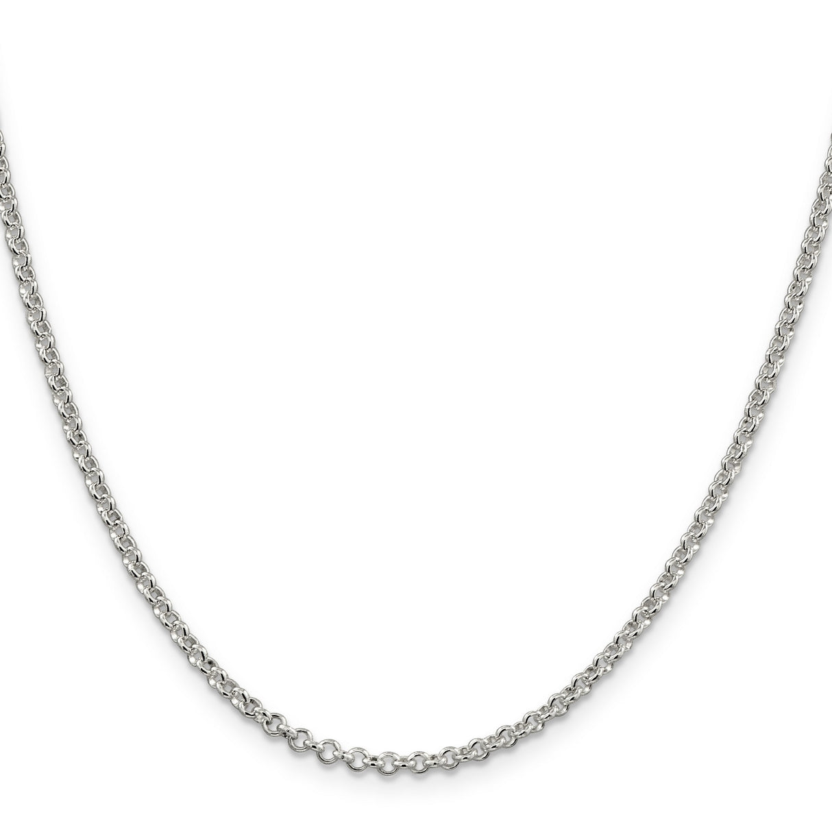 925 White Gold 2.8 mm Polished Chain Necklace, Solid