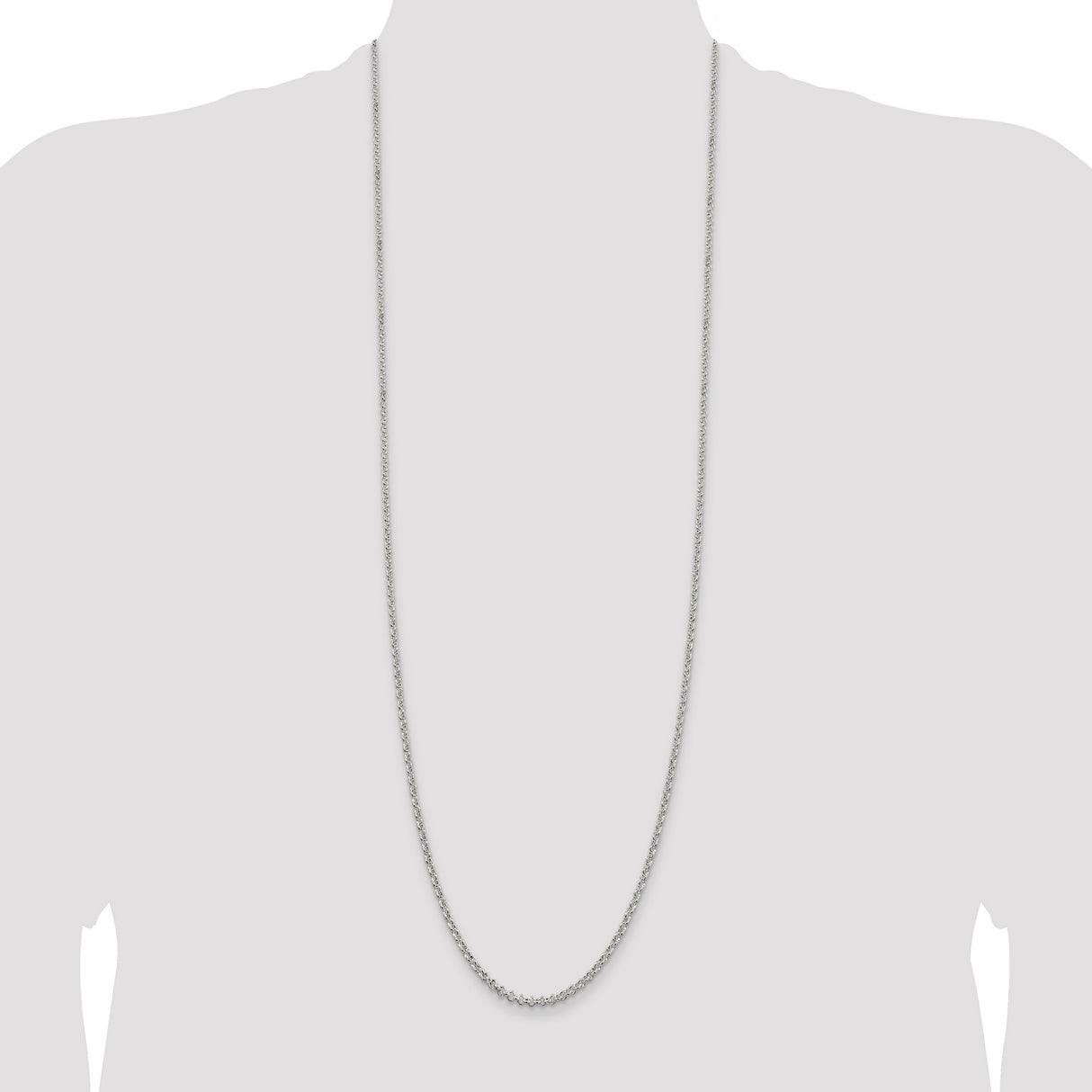 925 White Gold 2.8 mm Polished Chain Necklace, Solid detail view