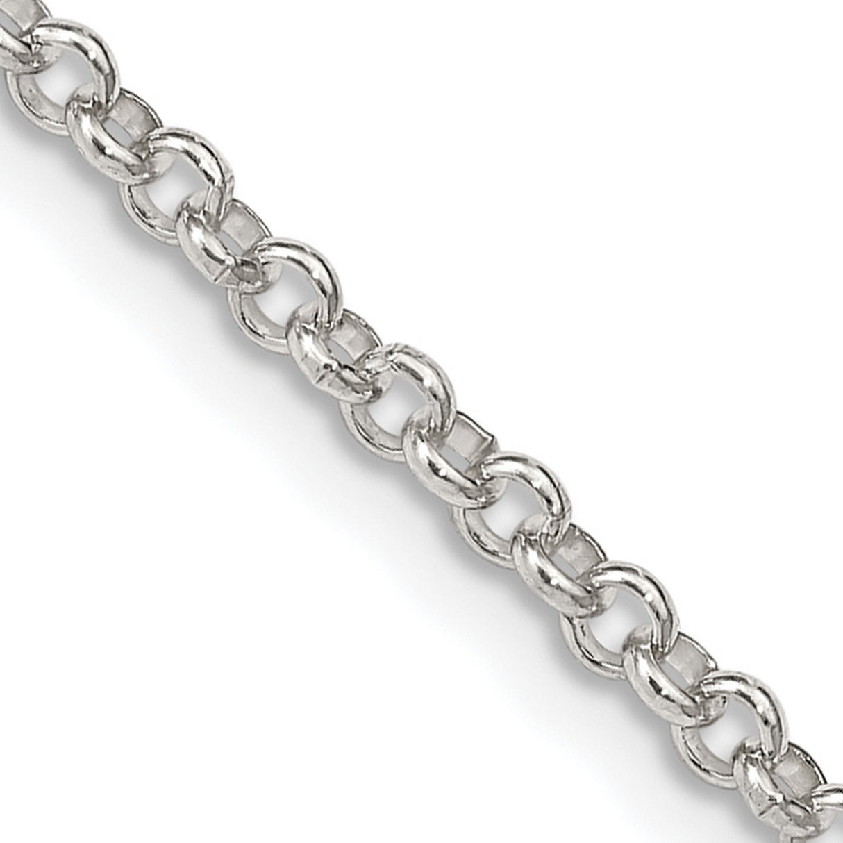 925 White Gold 2.8 mm Polished Chain Necklace, Solid detail view