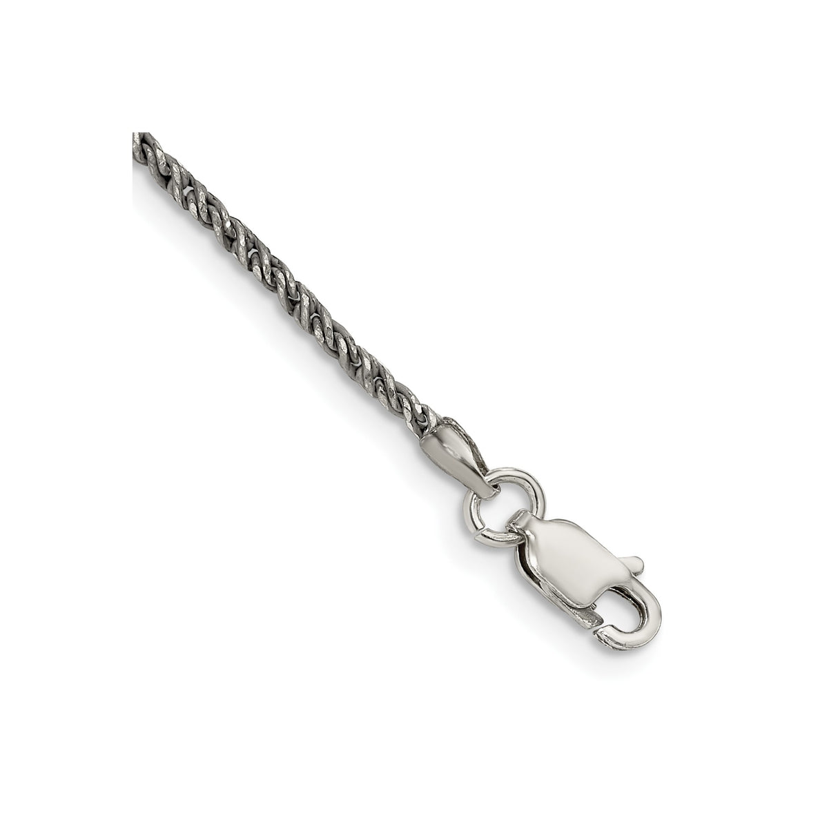 925 White Gold 1.7 mm Polished Chain Bracelet, Solid shown for scale