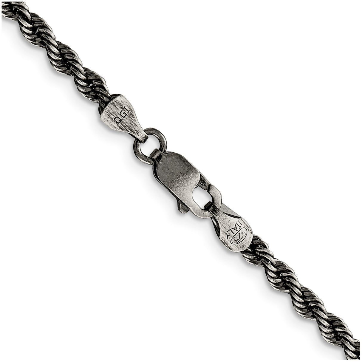 925 White Gold 3.4 mm Rope Chain Necklace, Solid alternate angle