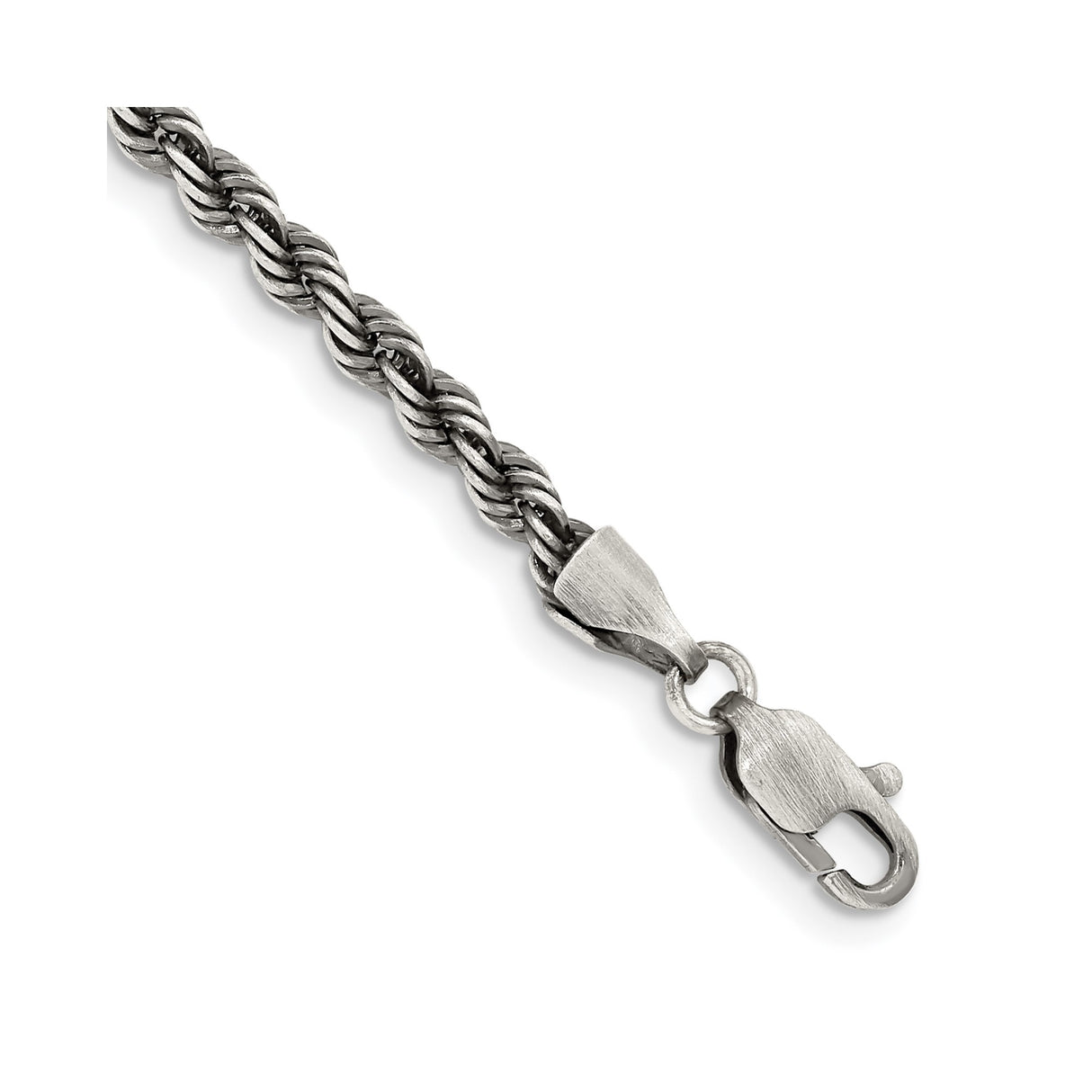925 White Gold 3.4 mm Rope Chain Bracelet, Solid shown for scale