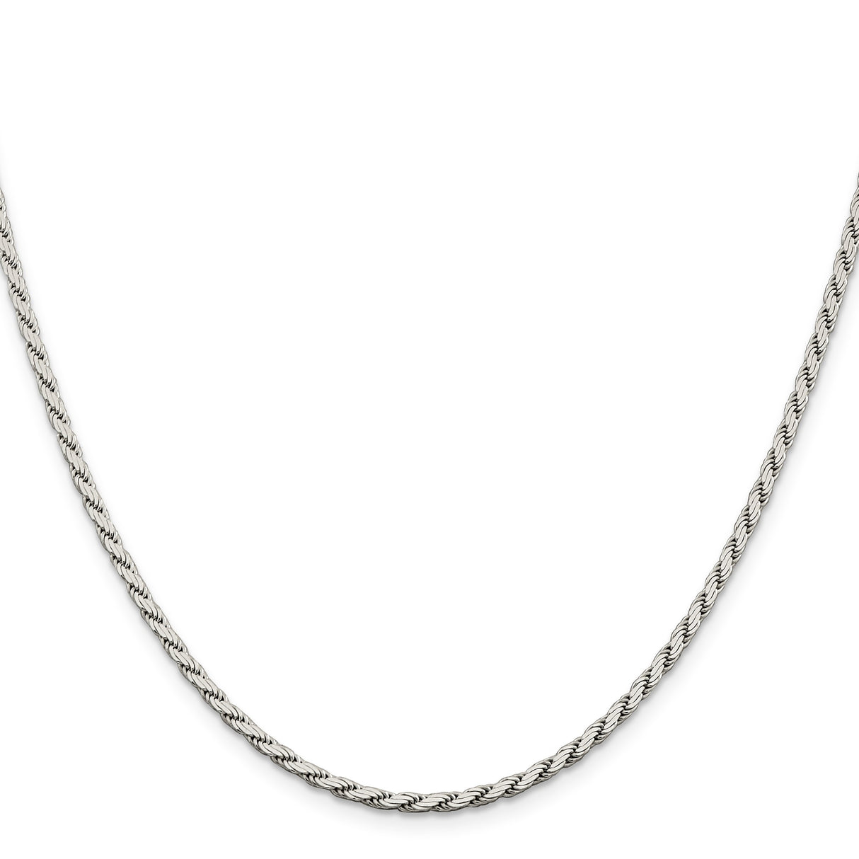 925 White Gold 2.5 mm Rope Chain Necklace, Polished