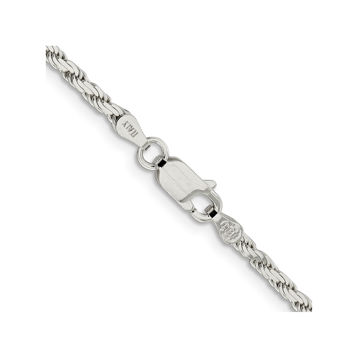 925 White Gold 2.5 mm Rope Chain Necklace, Polished alternate angle