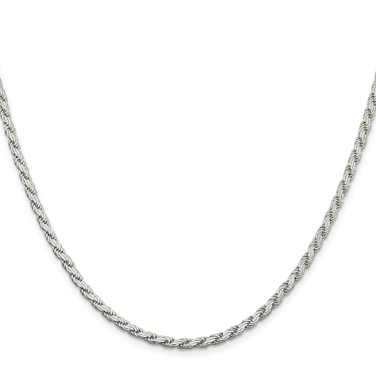 925 White Gold 3.1 mm Rope Chain Necklace, Polished