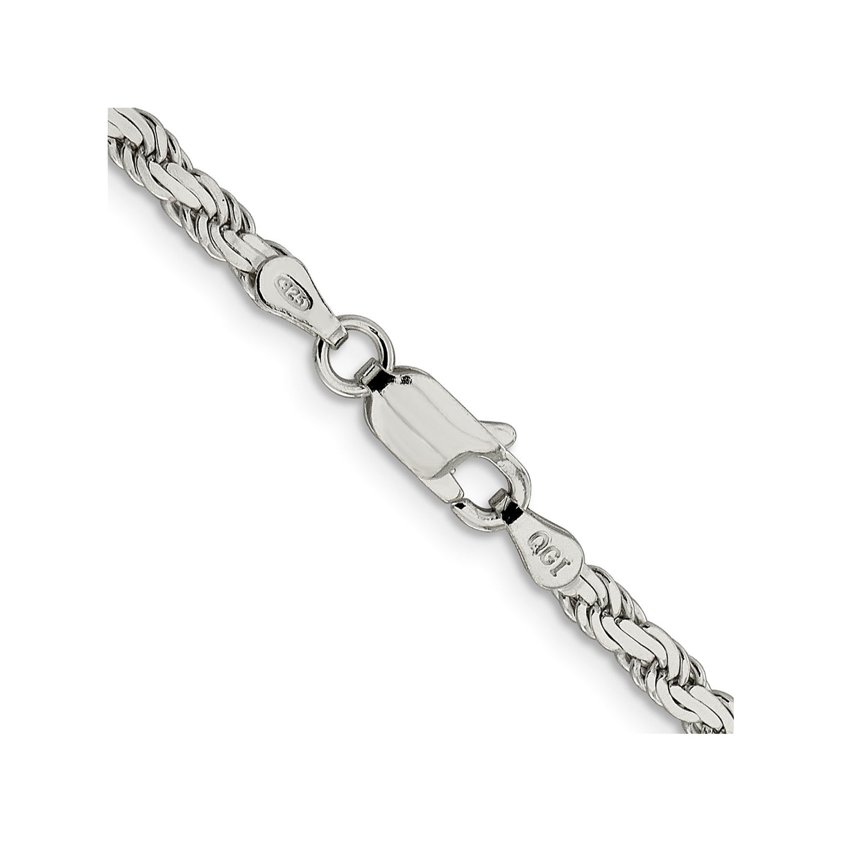 925 White Gold 3.1 mm Rope Chain Necklace, Polished alternate angle