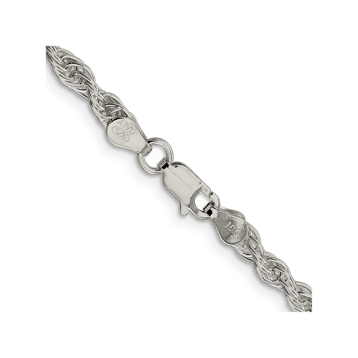 925 White Gold 3.8 mm Rope Chain Necklace, Polished alternate angle