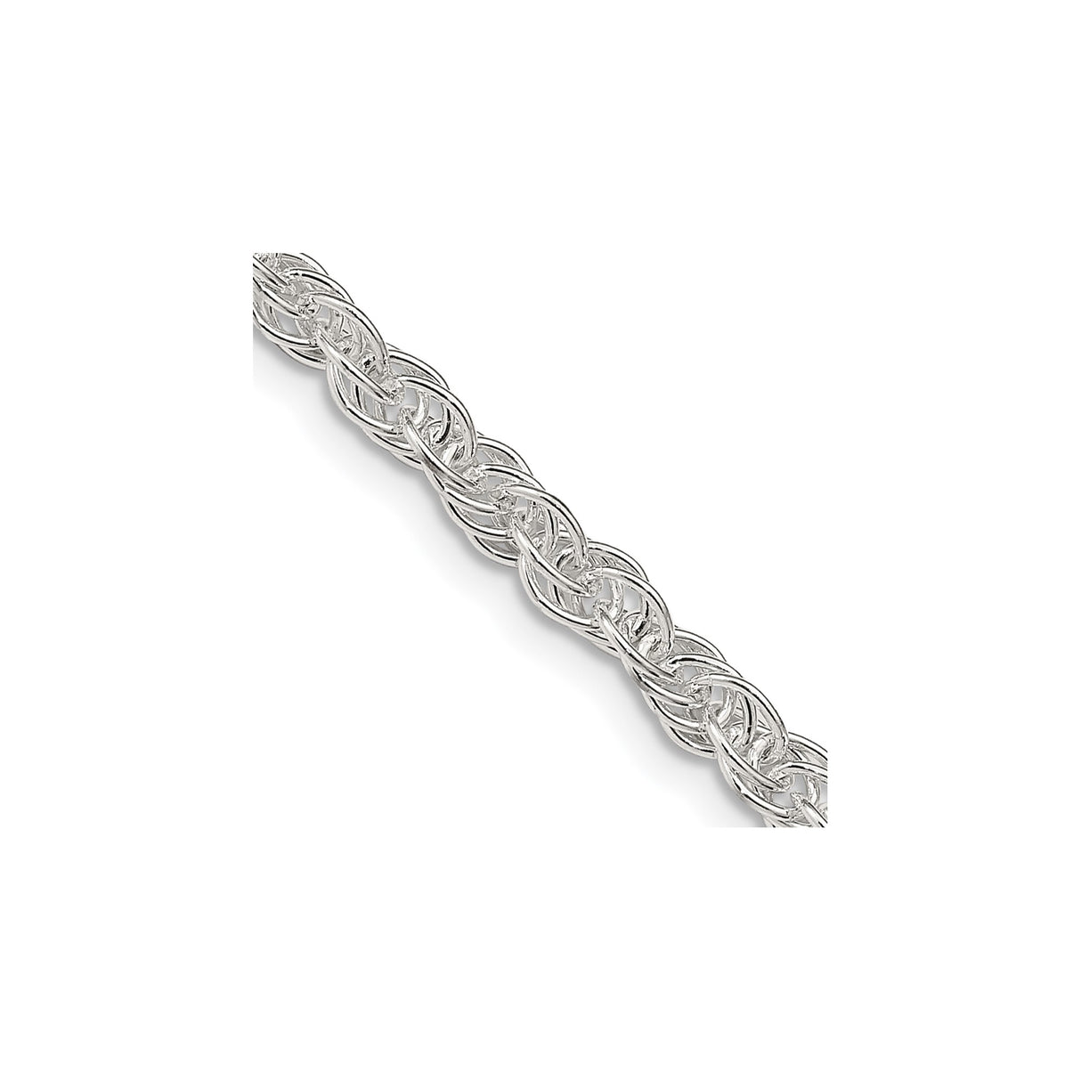 925 White Gold 3.8 mm Rope Chain Necklace, Polished detail view