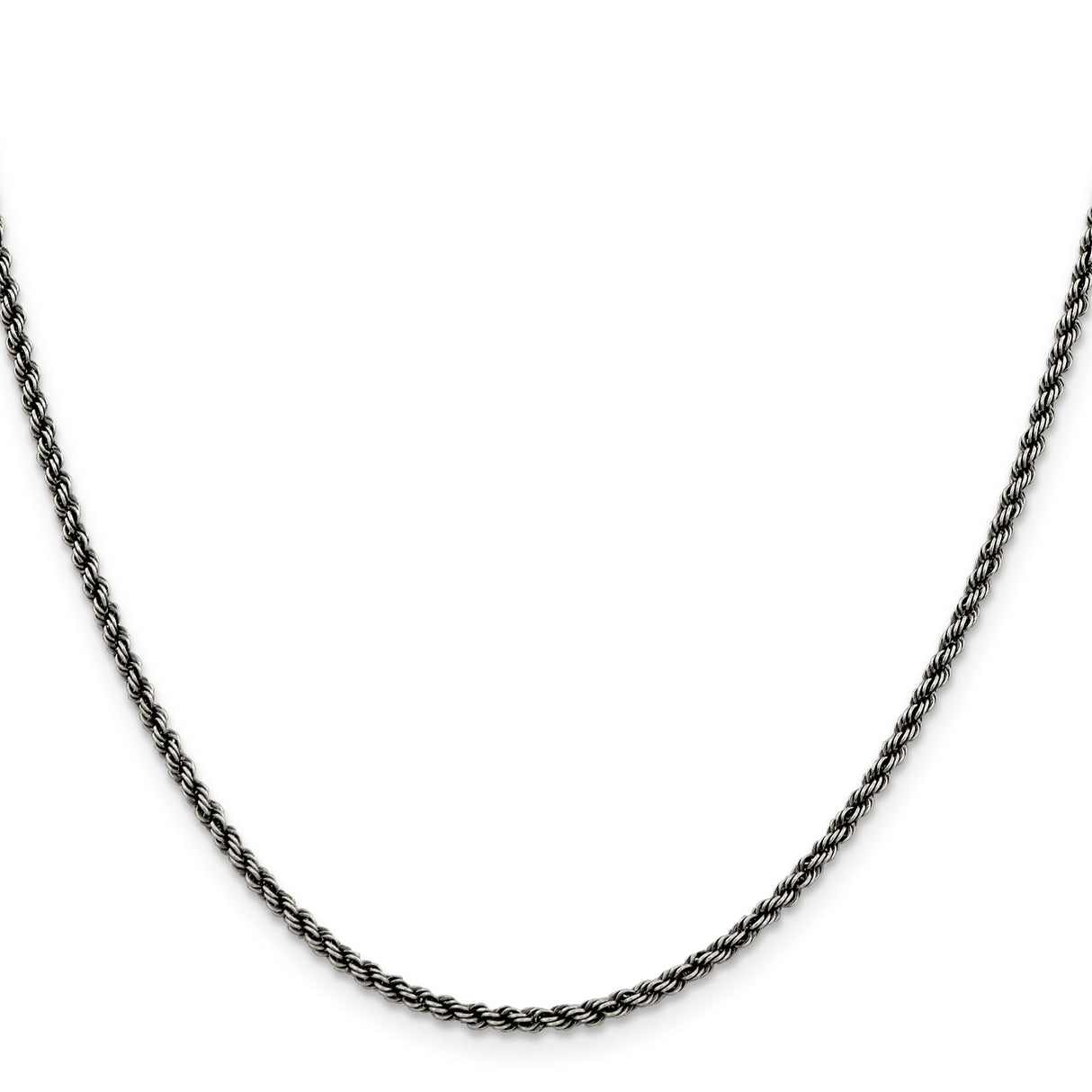 925 White Gold 2.3 mm Rope Chain Necklace, Solid