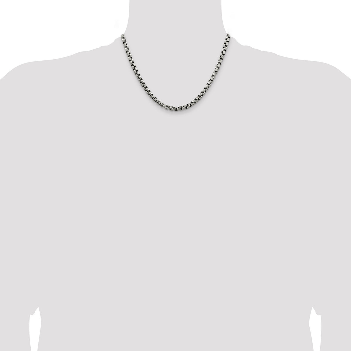 925 White Gold 5.2 mm Box Chain Necklace, Solid detail view