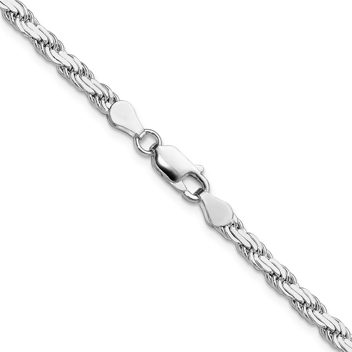 925 White Gold 3.65 mm Rope Chain Necklace, Polished alternate angle