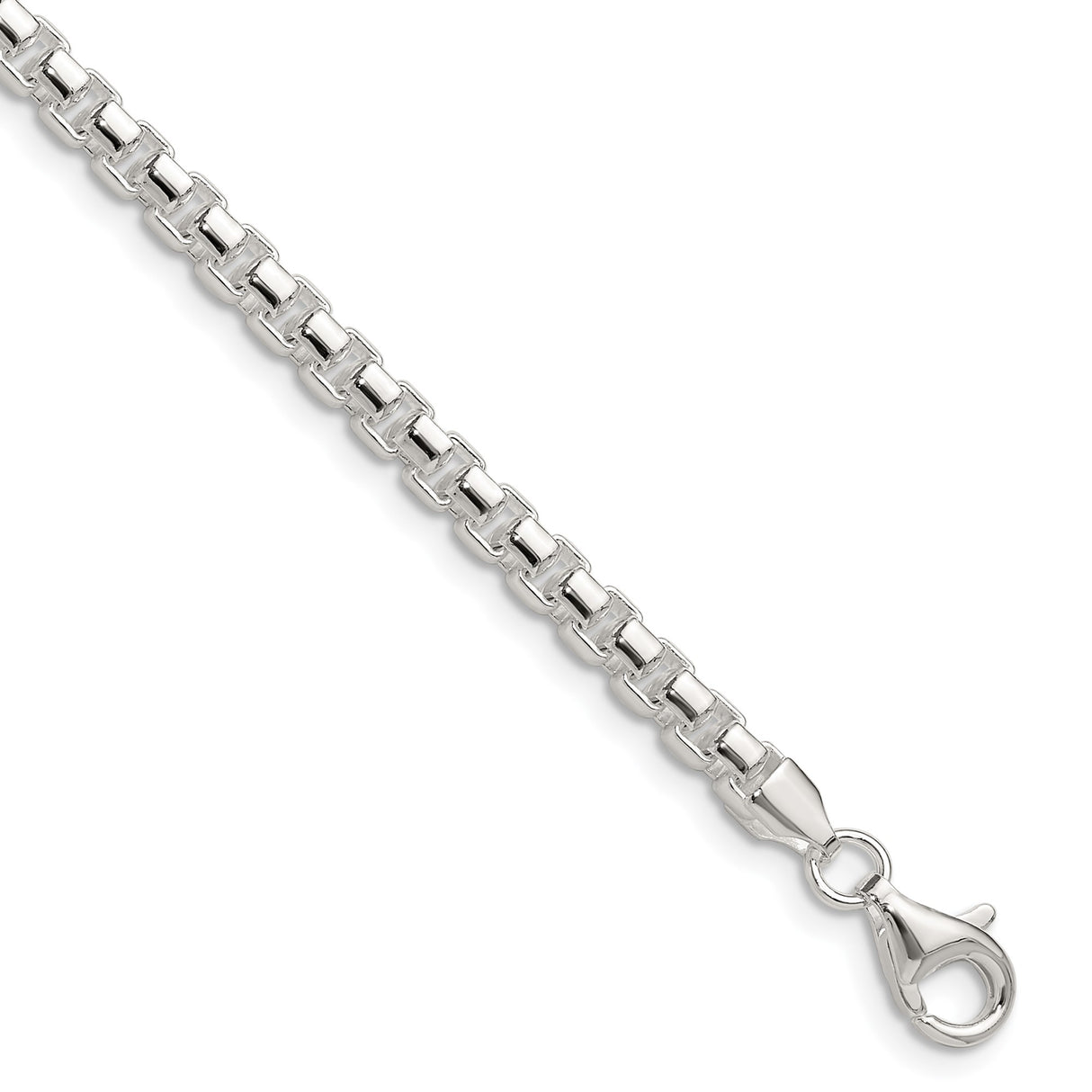 925 White Gold 4 mm Box Chain Bracelet, Polished shown for scale