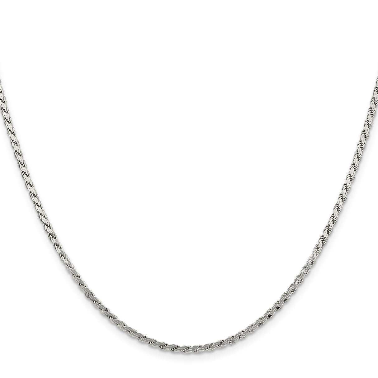 925 White Gold 2.25 mm Rope Chain Necklace, Polished