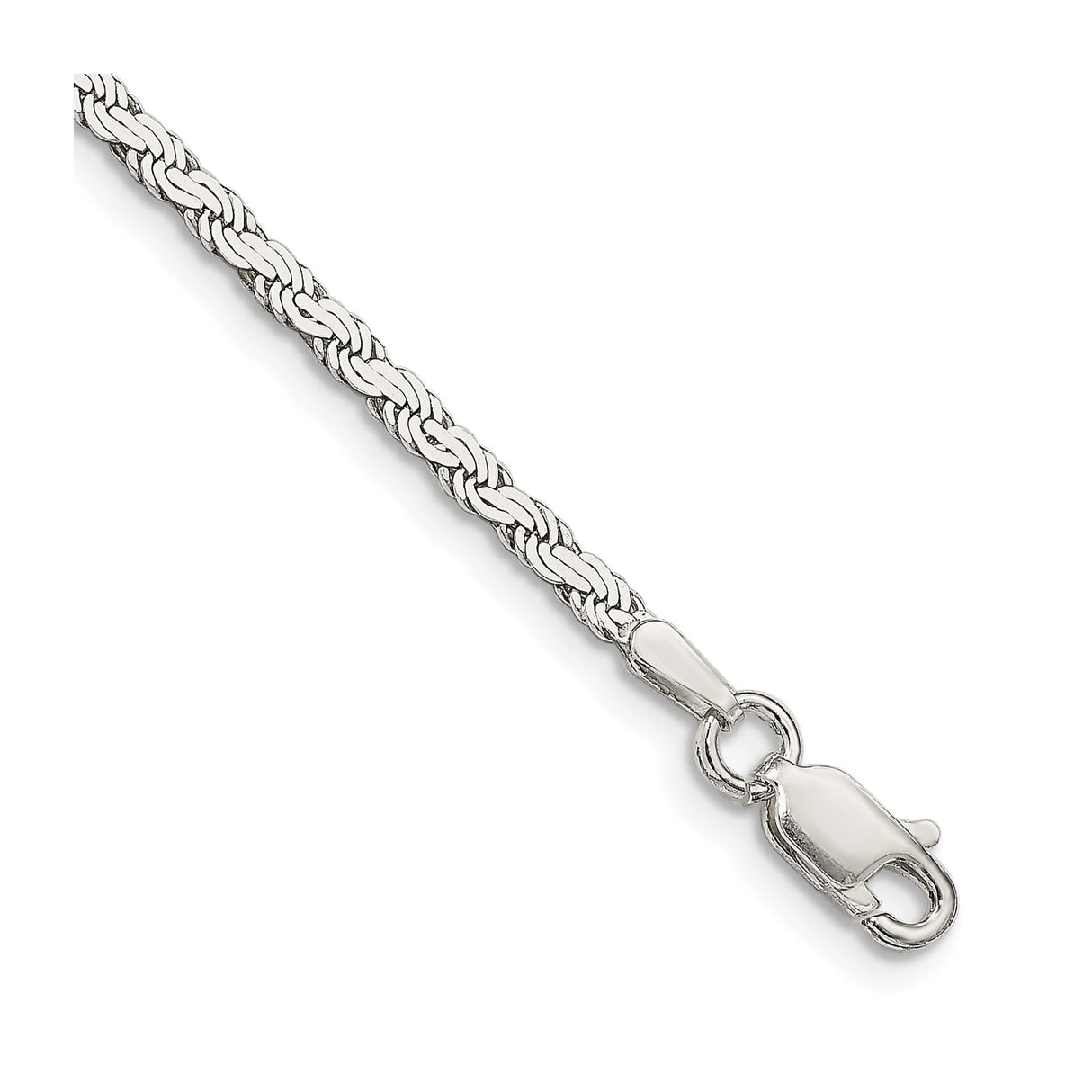 925 White Gold 2.25 mm Rope Chain Bracelet, Polished shown for scale