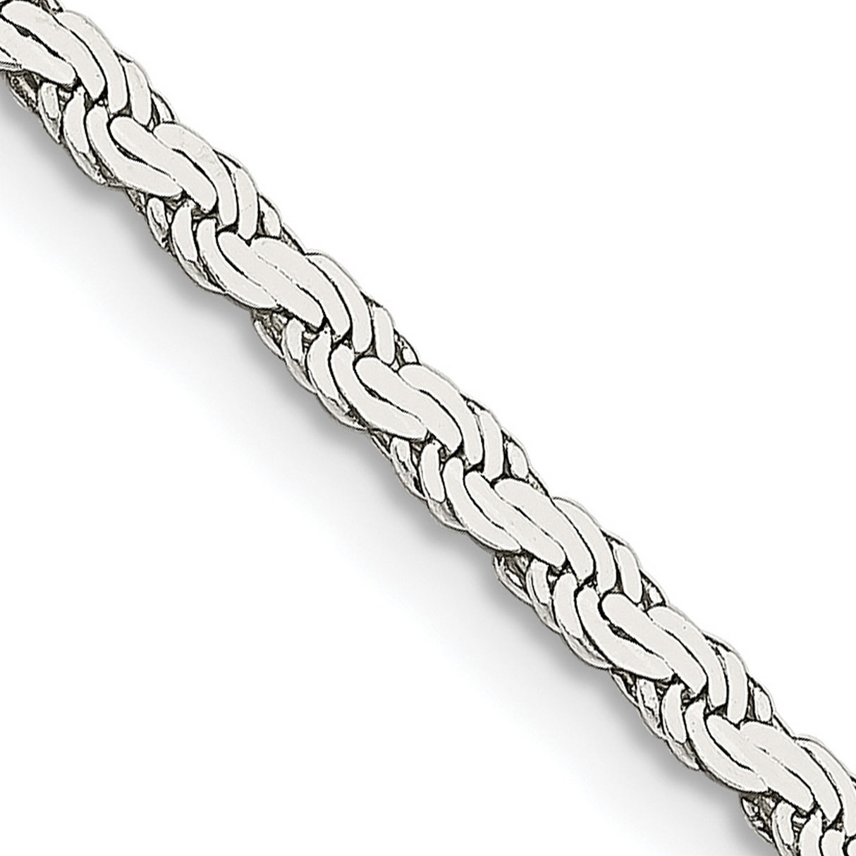 925 White Gold 2.25 mm Rope Chain Necklace, Polished detail view