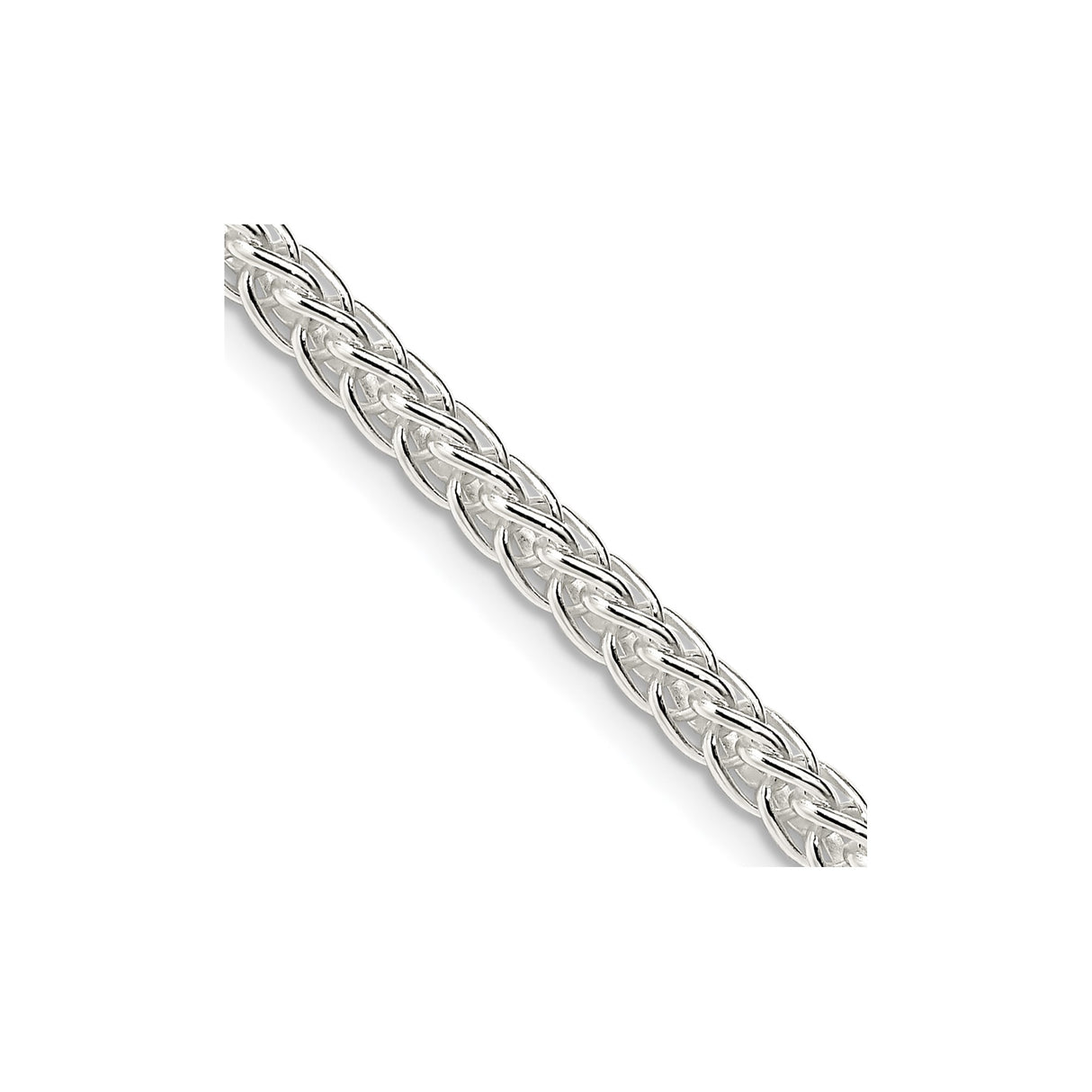 925 White Gold 3 mm Polished Chain Necklace, Solid detail view