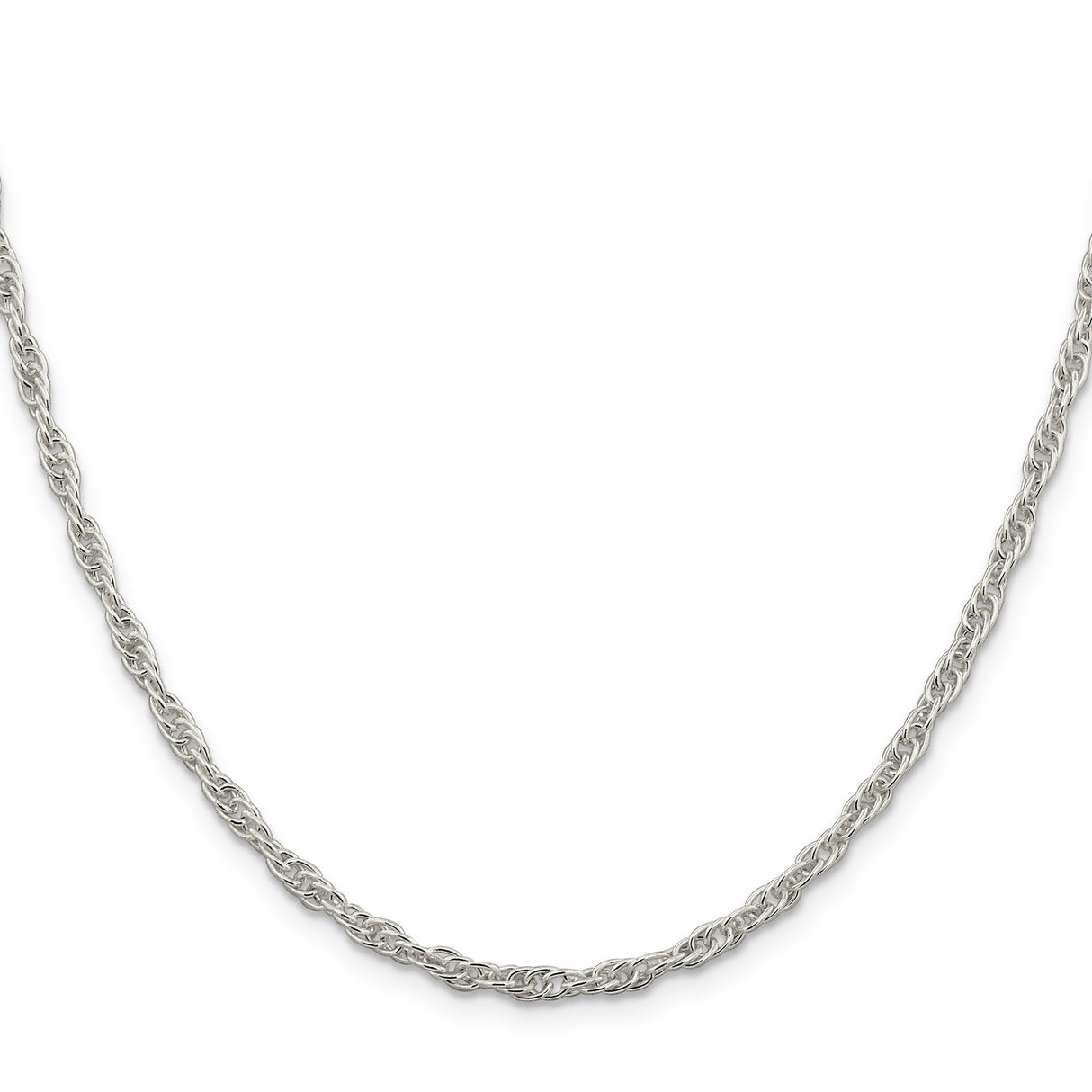 925 White Gold 2.75 mm Rope Chain Necklace, Polished