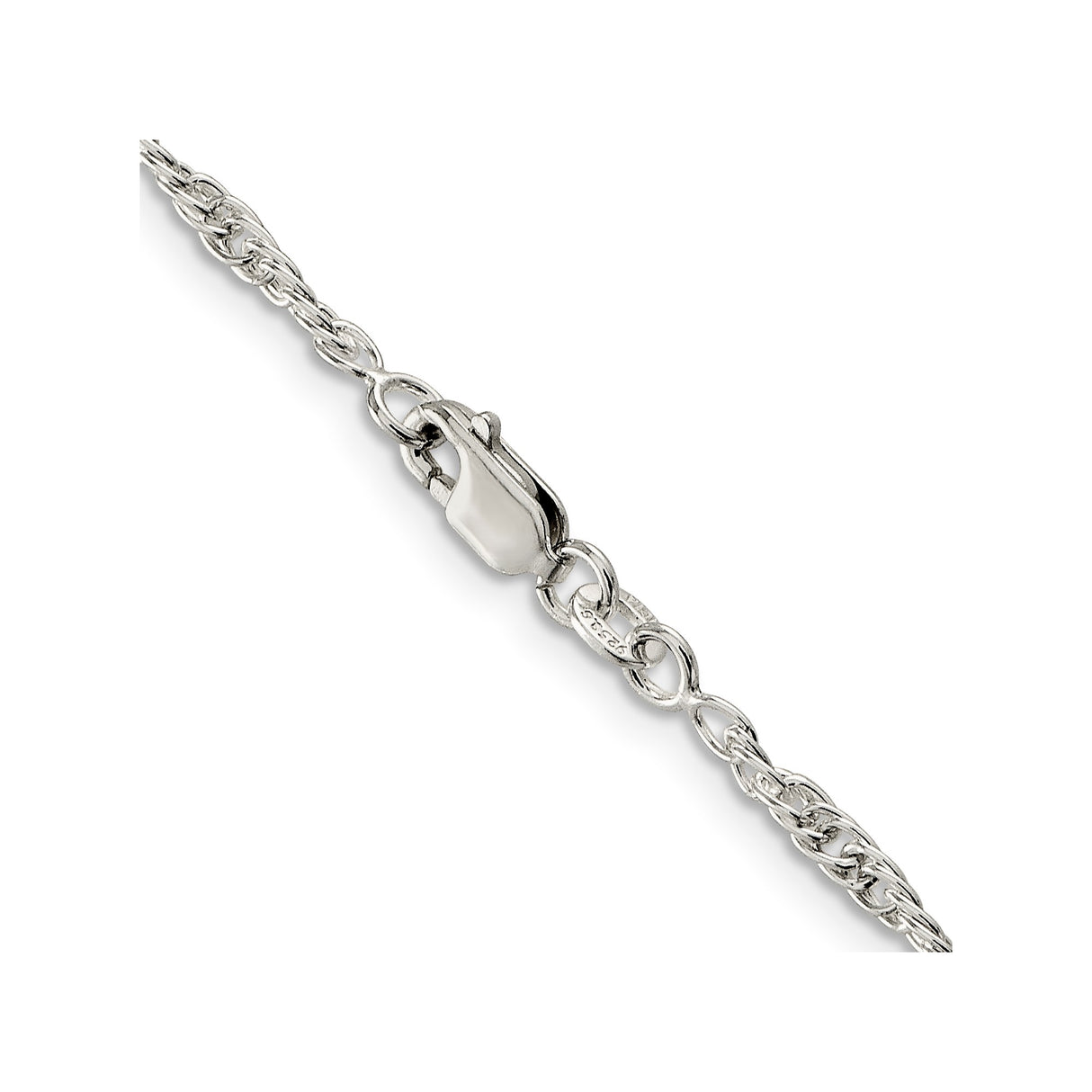 925 White Gold 2.5 mm Rope Chain Necklace, Polished alternate angle