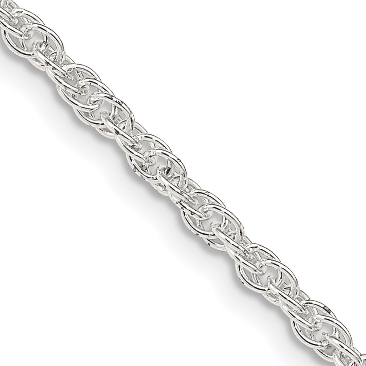 925 White Gold 2.5 mm Rope Chain Necklace, Polished detail view