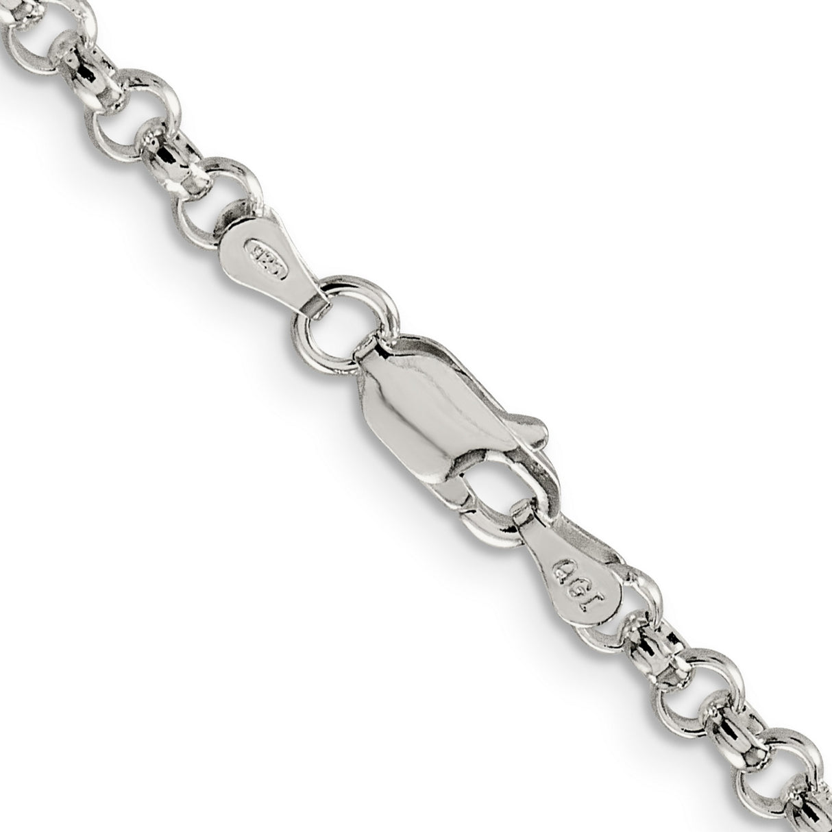 925 White Gold 4 mm Polished Chain Necklace, Solid alternate angle