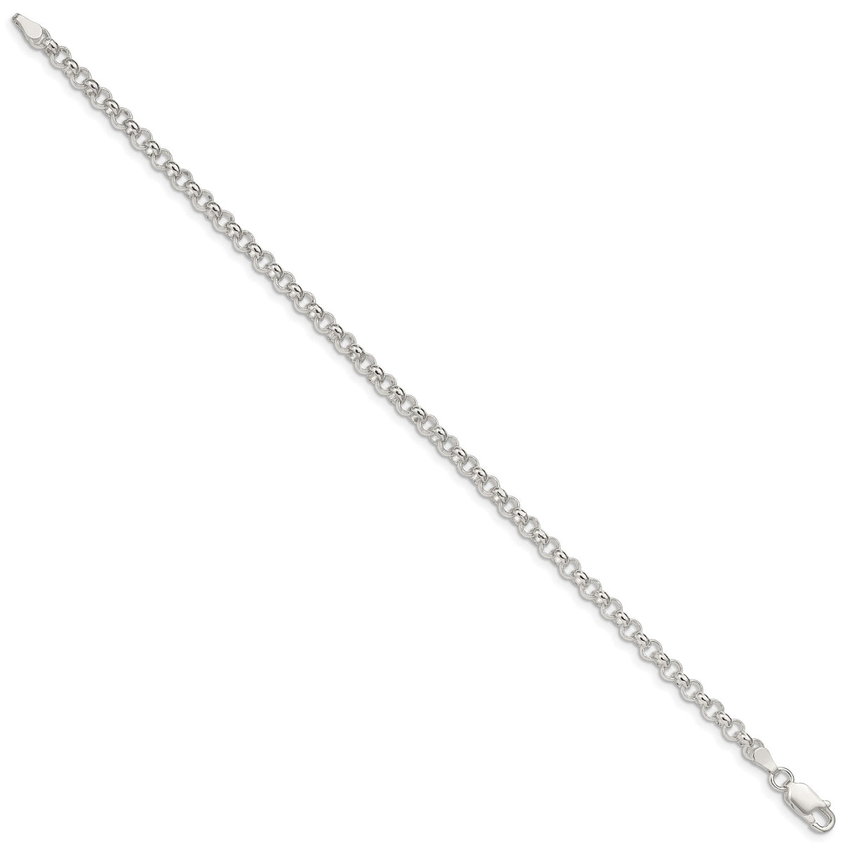 925 White Gold 4 mm Polished Chain Bracelet, Solid