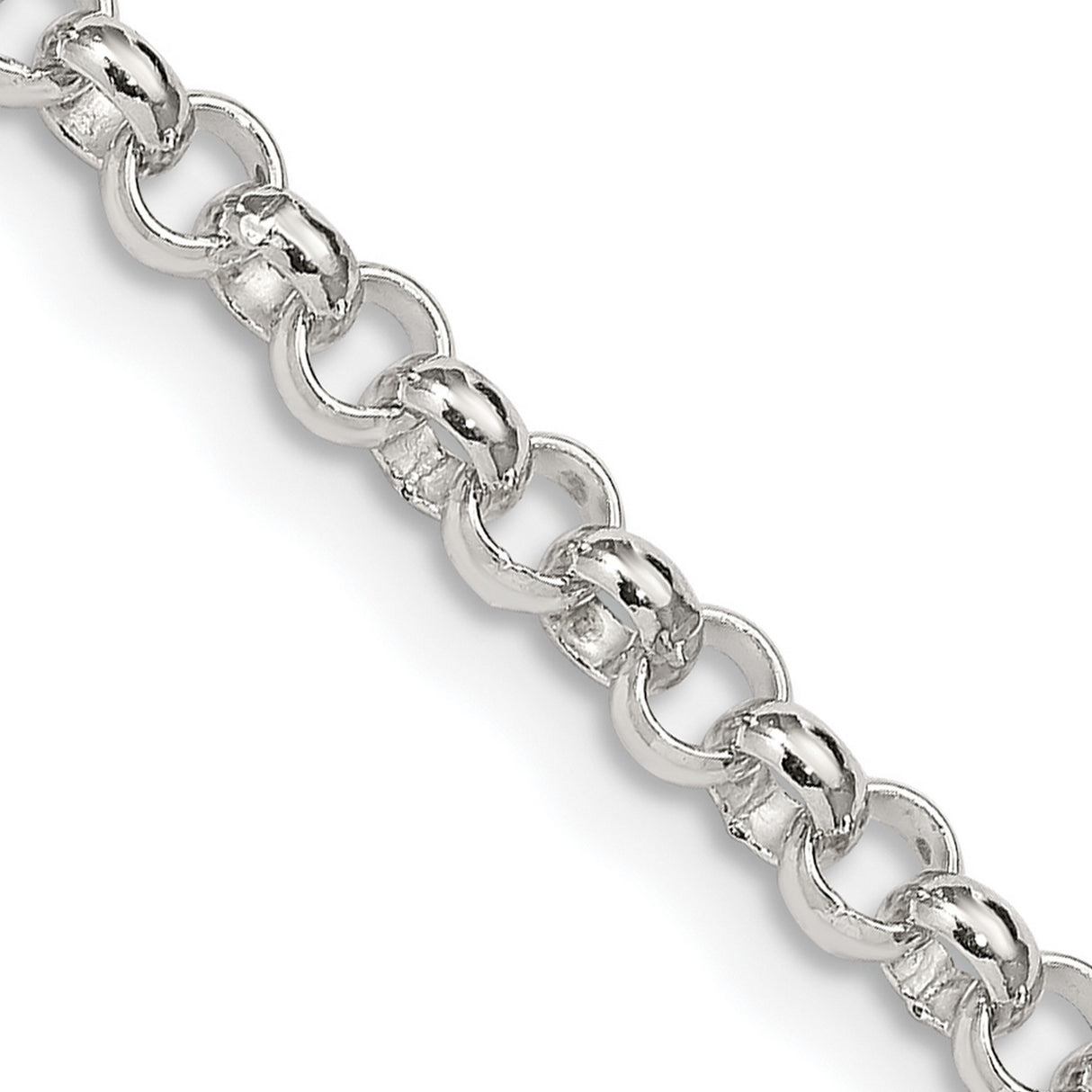 925 White Gold 4 mm Polished Chain Necklace, Solid detail view