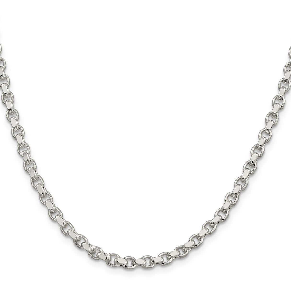 925 White Gold 4 mm Polished Chain Necklace, Solid