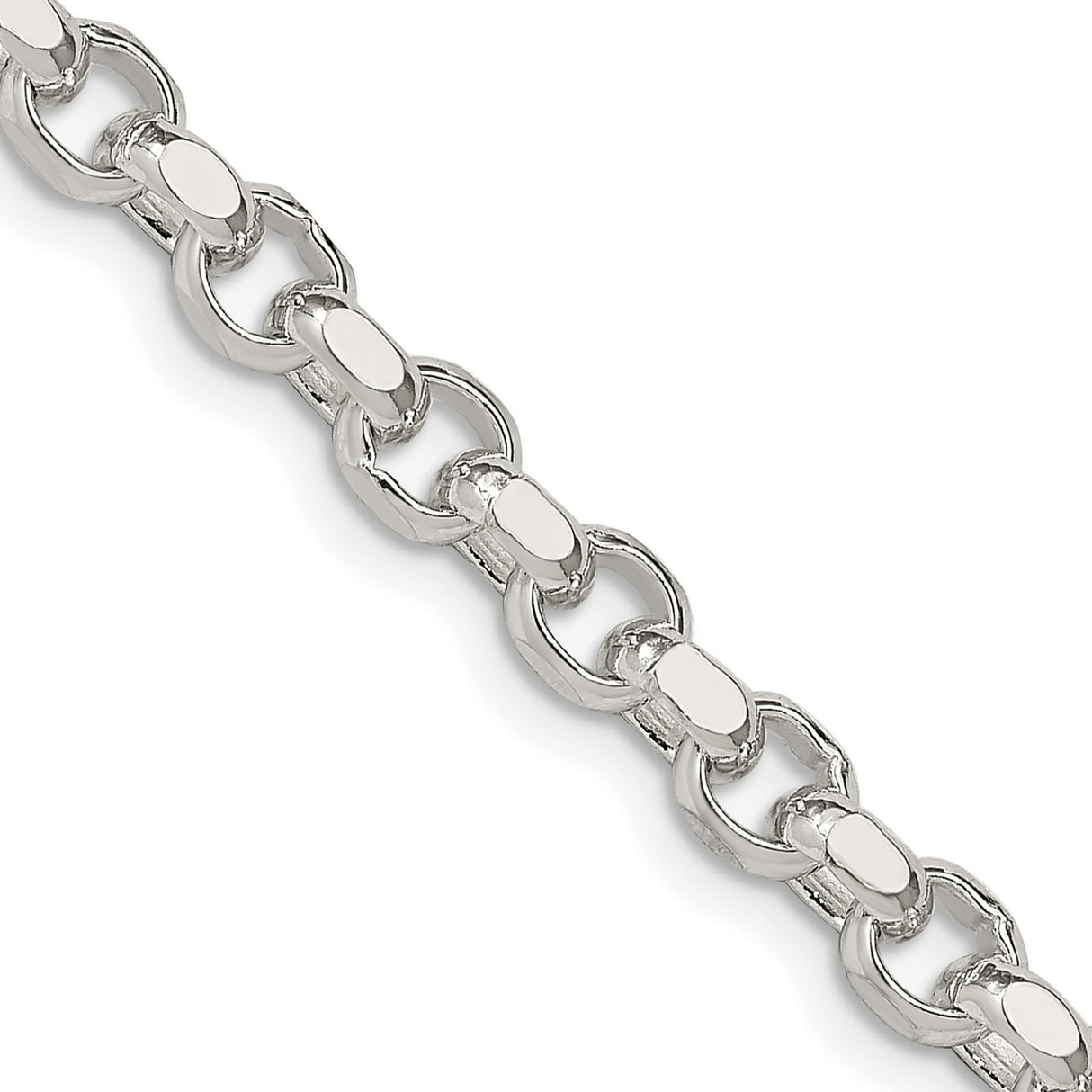 925 White Gold 4 mm Polished Chain Necklace, Solid detail view