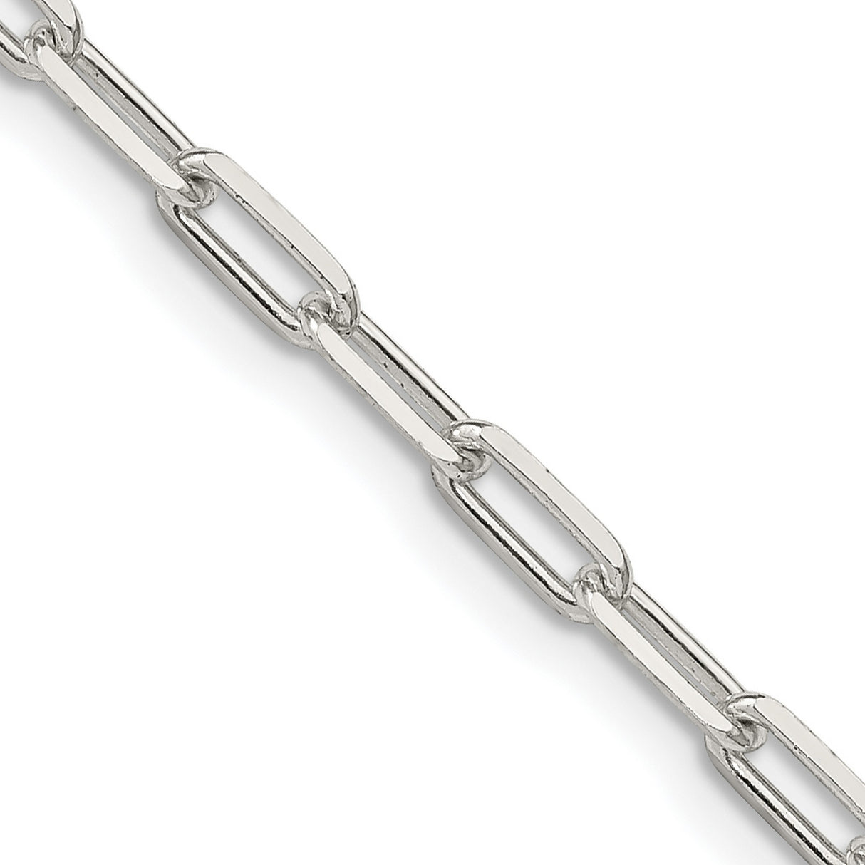 925 White Gold 3.25 mm Polished Chain Necklace, Solid detail view