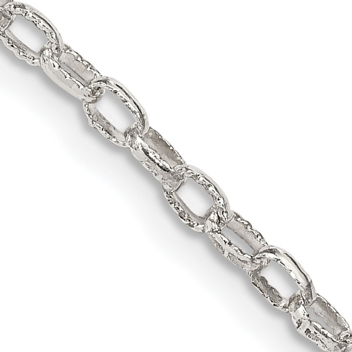 925 White Gold 3 mm Polished Chain Necklace, Solid detail view