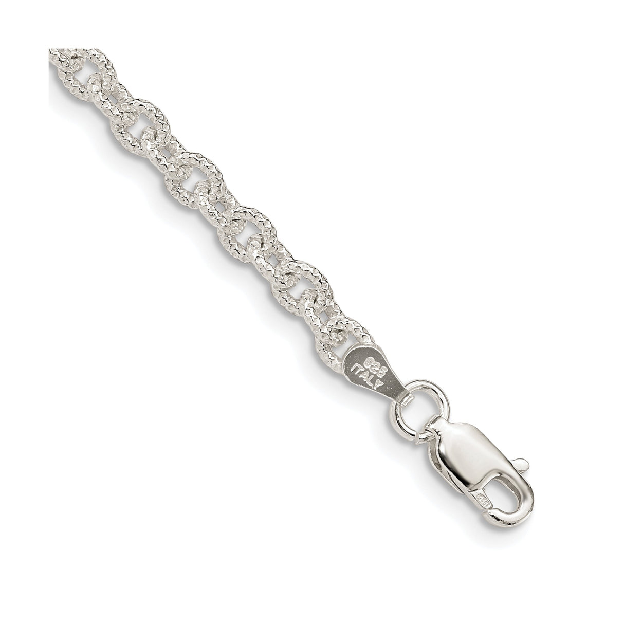 925 White Gold 3.75 mm Polished Chain Bracelet, Solid shown for scale