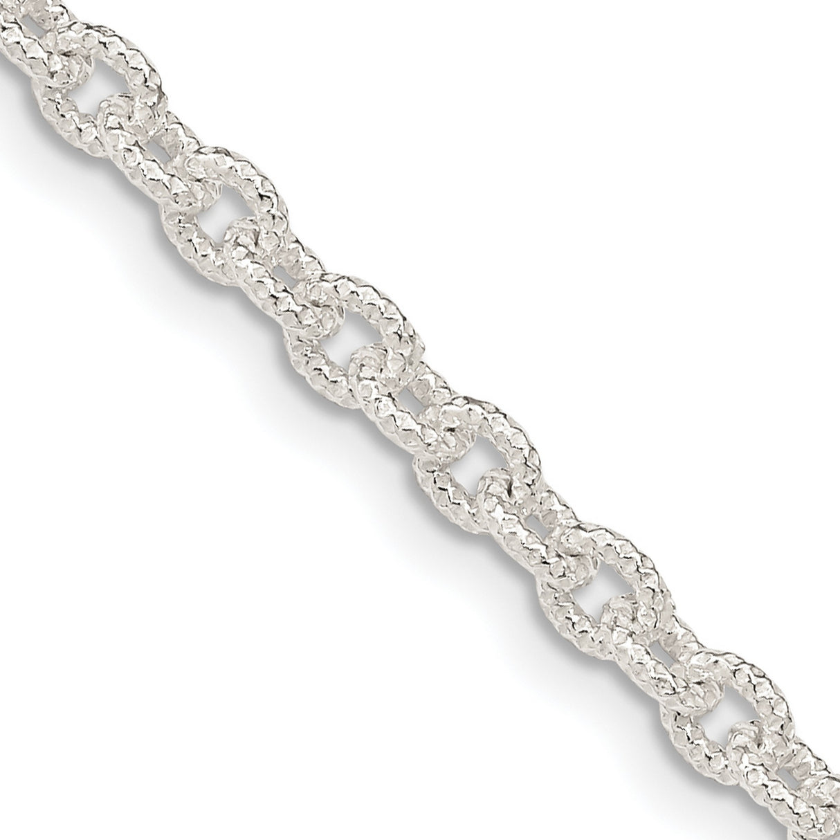 925 White Gold 3.75 mm Polished Chain Necklace, Solid detail view