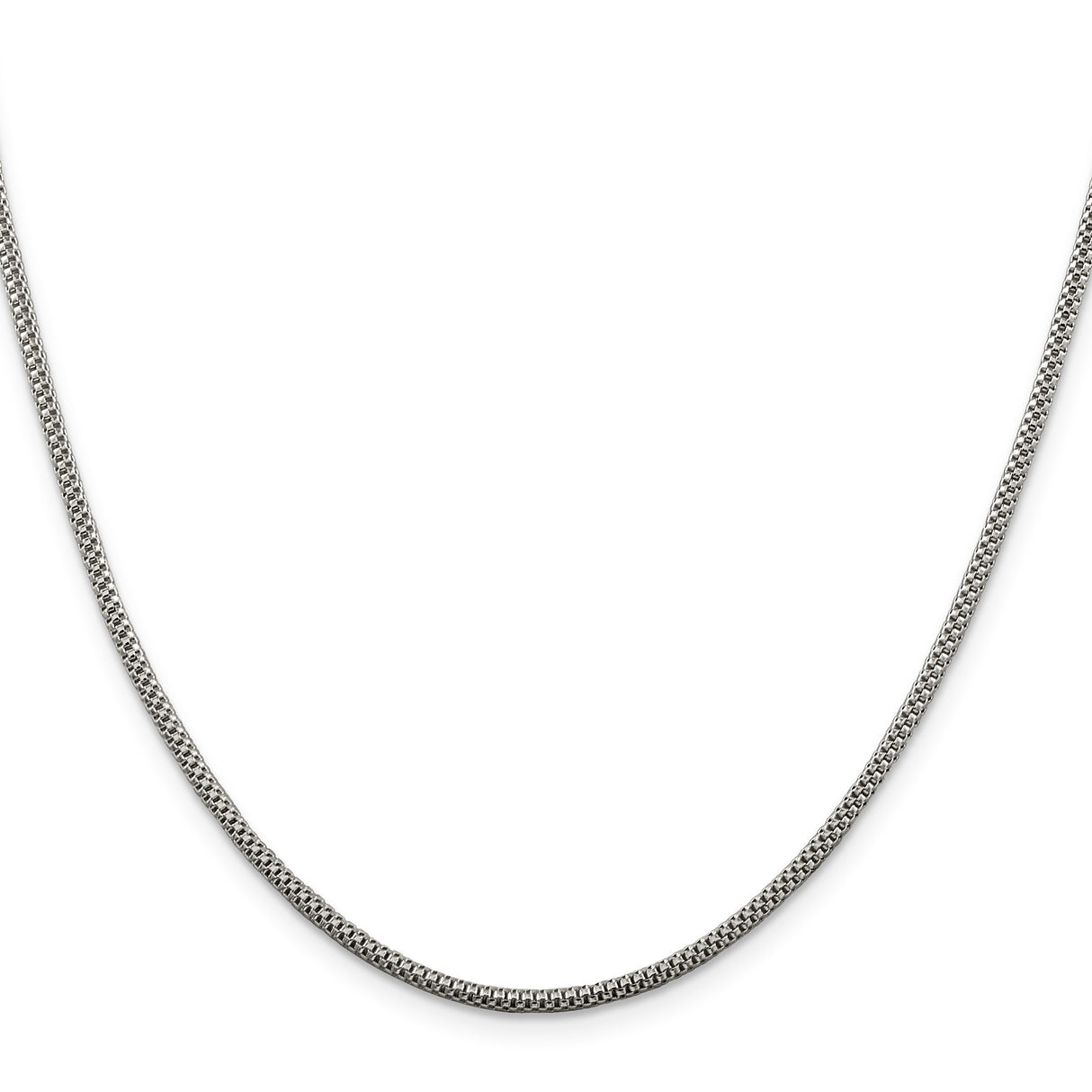 925 White Gold 2 mm Polished Chain Necklace, Solid