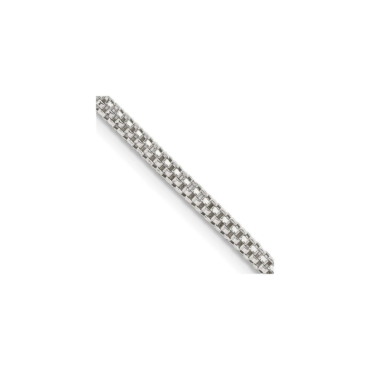 925 White Gold 2.4 mm Polished Chain Necklace, Solid detail view
