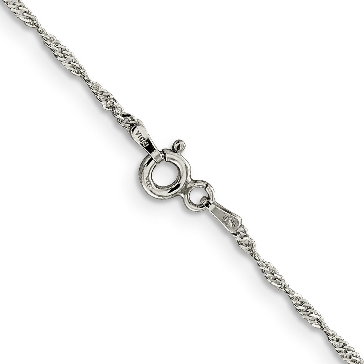 925 White Gold 1.4 mm Singapore Chain Necklace, Polished alternate angle