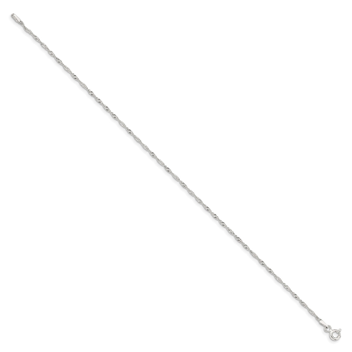 925 White Gold 1.4 mm Singapore Chain Anklet, Polished