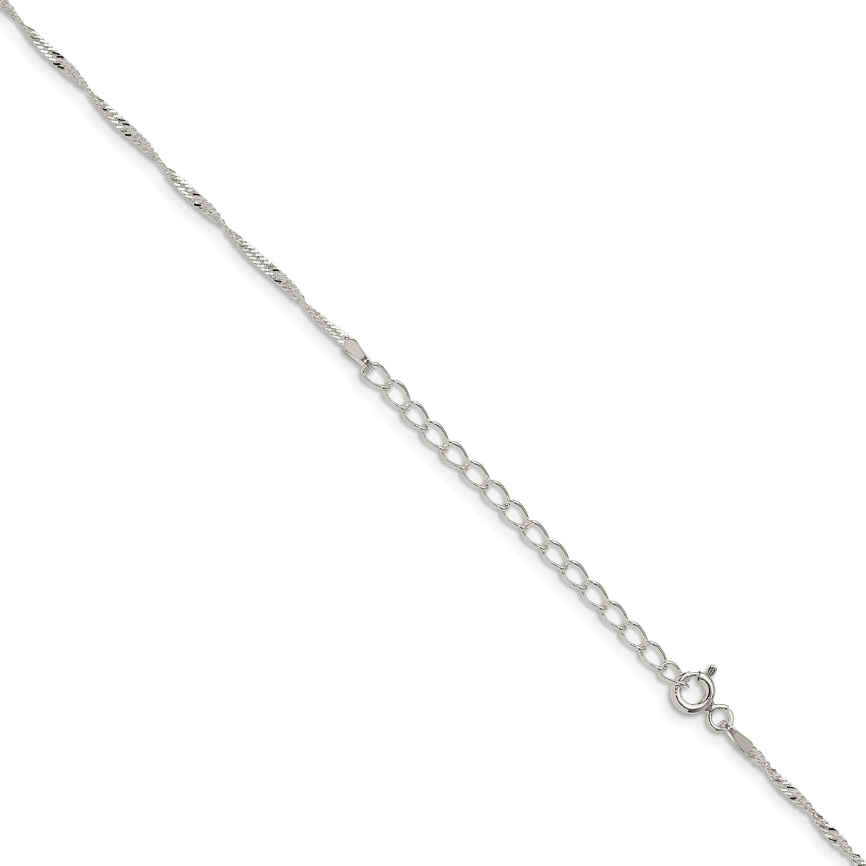 925 White Gold 1.4 mm Singapore Chain Necklace, Polished detail view