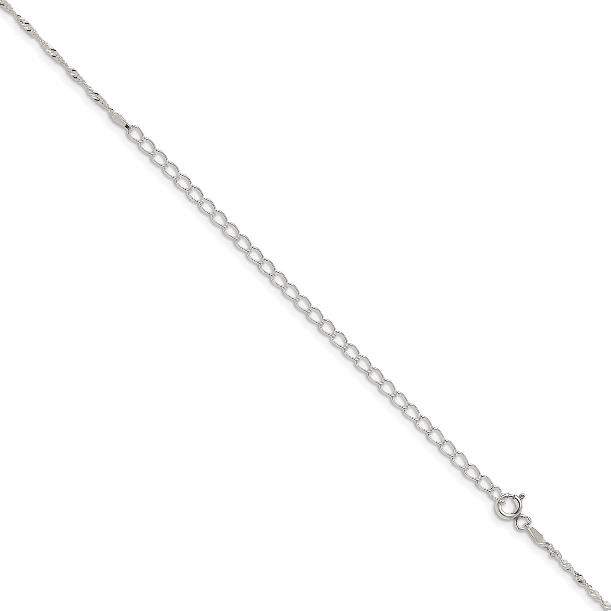 925 White Gold 1.4 mm Singapore Chain Necklace, Polished detail view