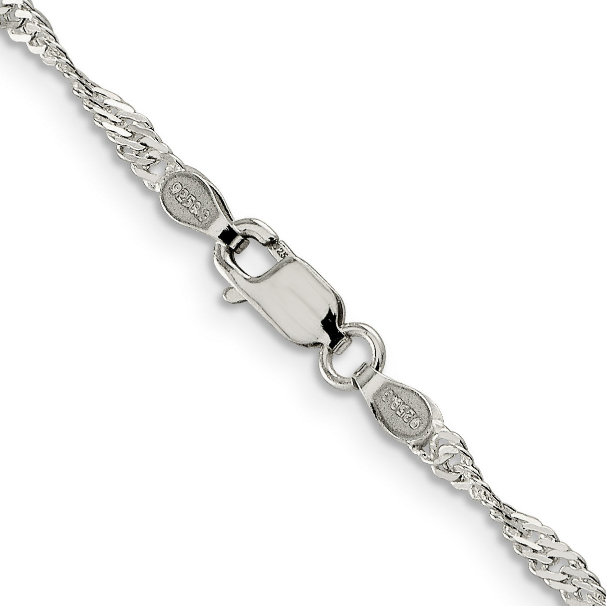 925 White Gold 2.25 mm Singapore Chain Necklace, Polished alternate angle