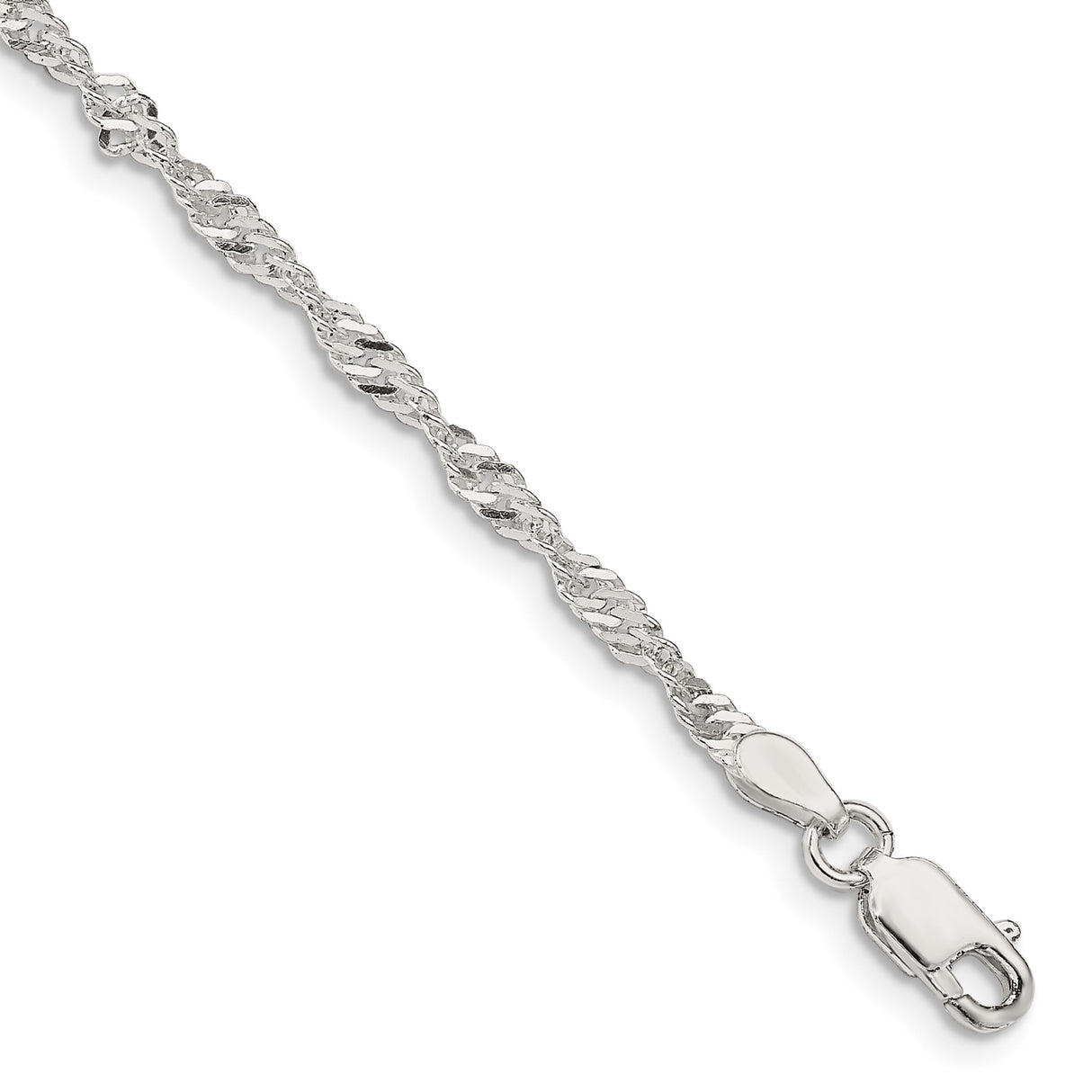 925 White Gold 2.25 mm Singapore Chain Bracelet, Polished shown for scale