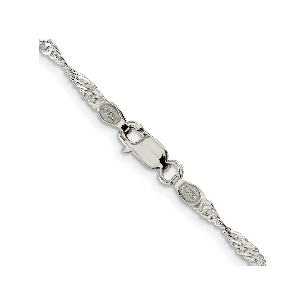 925 White Gold 2.25 mm Singapore Chain Necklace, Polished alternate angle